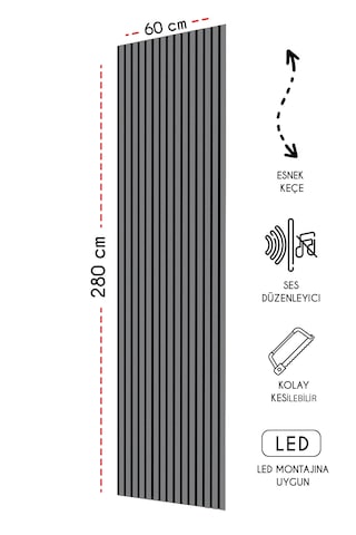 Mdf Akustik Duvar Ve Tavan Kaplama Paneli 60 x 275 CM - Antrasit