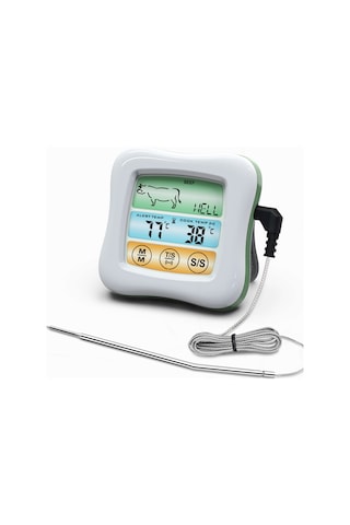 Lemestar Isı Ölçer, 2.6" Renkli Dokunmatik Ekran, Zamanlayıcı, Su Geçirmez Prob, Fırın Ve Mutfak Gıda Sıcaklığı Ölçümü, Beyaz-yeşil Çok Renkli