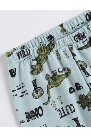 Veraura Lifestyle 4/10 Yaş Dino Baskılı Pamuk Penye Çocuk Pijama Takımı Yeşil