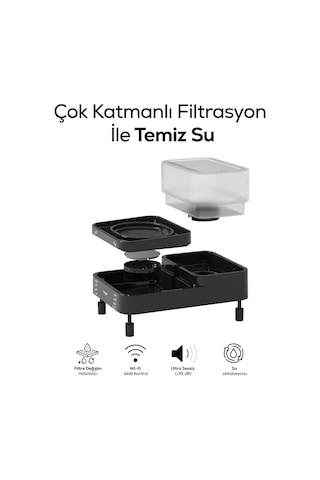 Xenon Smart Akıllı Kedi Ve Köpek Su Pınarı 6.5l + 1.5l, Wifi, Otomatik, Çoklu Filtreli X8656 Siyah