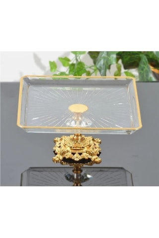 Argkristal Metal Ayaklı Gold Detaylı Paşabahçe Madlen Sunum Servis Tabağı Altın