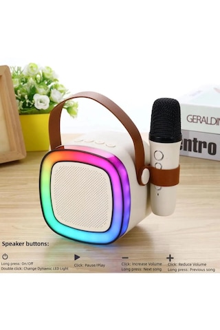1adet Karaoke Hoparlör Kart/usb Mikrofon Işıklı Bluetooth Speaker