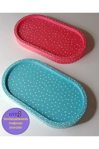 Dekoratif Takı Tabağı Turkuaz Pembe Makyaj Masası Dekoru Turkuaz - Pembe