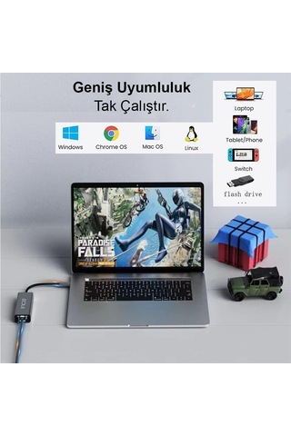 Inca Iutp-03t Usb3.0+tip-c Gigabit Rj45+3 Usb3.0 Çevirici Giriş:tip-a+tip-c Çıkış:eternet+3 Tip-a