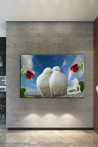 Çift Güvercin Kuşlar Ve Çiçekler Kanvas Tablo 100 x 70