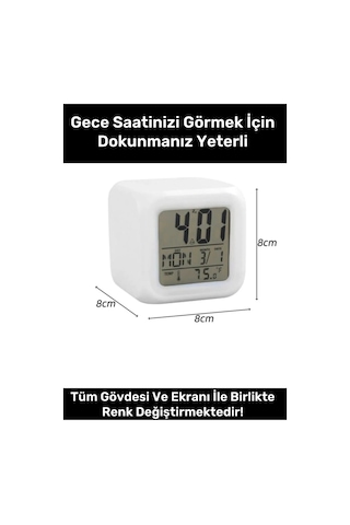 Saat Dijital Led Işıklı Alarm Termometre Takvim Masa Gece Lambası Renk Değiştiren Küp Saat Çok Renkli