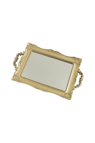 1 Adet Vintage Plastik Dekoratif Cam Ayna Tepsi Meyve Takı Ekran Depolama Plakası Ev Masaüstü Süsler Depolama Tepsileri Ahşap - Kırmızı