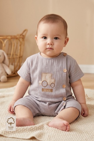 Minory Baby - %100 Pamuk Müslin Bebek Tulum Gri Gri
