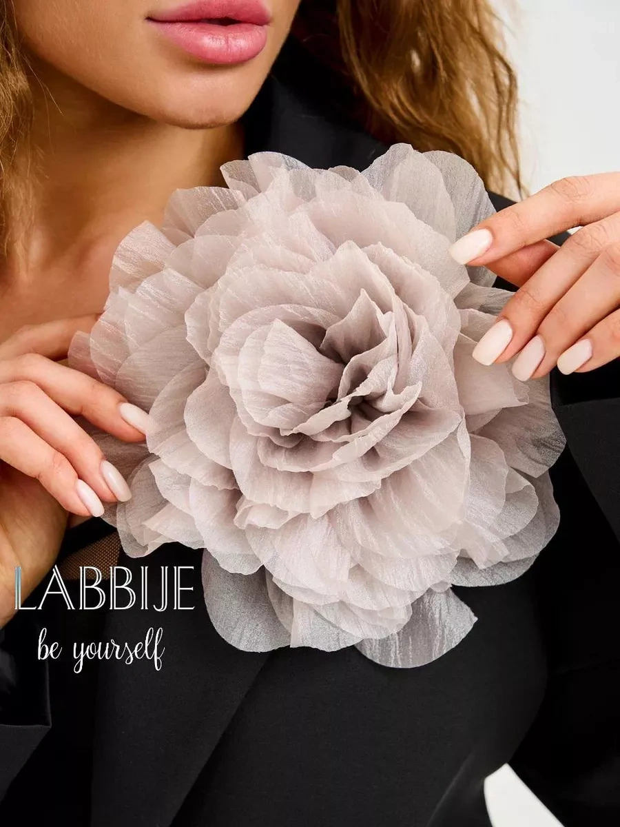 Labbıje Büyük Broş Kumaş Çiçek Fiyonk 216118725 Gri