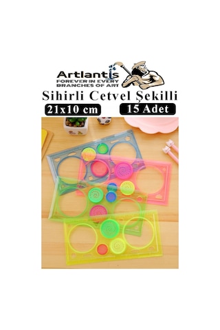 Sihirli Cetvel 15 Adet Plastik Sihirli Daire Cetvel Desen Şablon Çizim Okul Karne Hediye Çok Renkli