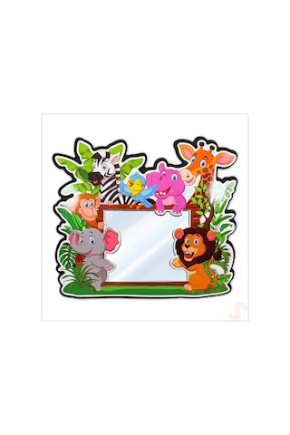 Safari Sevimli Hayvanlar Aynalı Duvar Stickerı, 33cm X 30cm