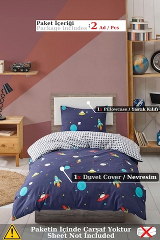 Eponj Home Junior Nevresim Seti Tek Kişilik Uzay Lacivert Lacivert