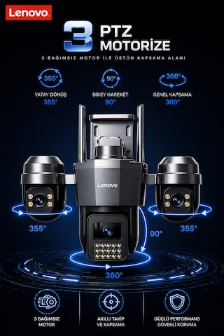 3 Motorize Kameralı 15mp Wifi Aov Sürekli Kayıt Özellikli Ultra Renkli Gece Görüşlü Güvenlik Kamerası