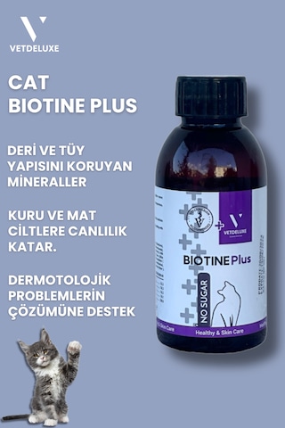 Vetdeluxe Biotine Kedi Tüy Dökülmesi Engelleyen Deri ve Tüy Sağlığı Damlası 100 ML