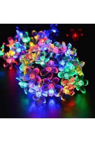 Çiçek Desenli Rgb Solar Aydınlatma-30 Ledli Güneş Enerjili Rgb Çok Renkli Bahçe Aydınlatması 5 M