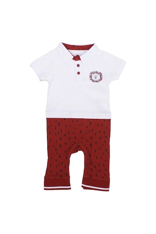 Bebegen Erkek Bebek Beyaz Bordo Polo Yakalı Çıt Çıtlı Tulum Çok Renkli
