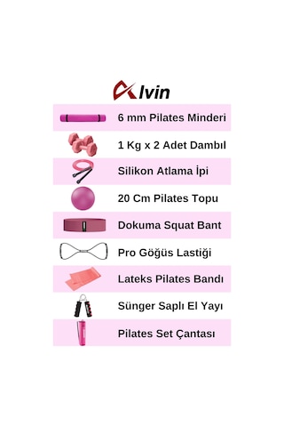 9 Parçalı Pilates Ve Fitness Seti Pilates Minderi, Dambıl, Squat Band Ve Daha Fazlası - Pembe