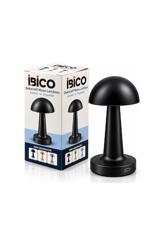 Siyah - Oval Dekoratif Masa Lambası Mantar Dokunmatik Usb - Type-c Şarjlı 3 Fonksiyon Renkli İ10-028 5671 Hemen Belirtilmemiş