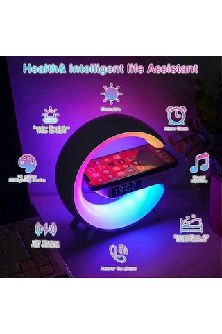 Akıllı Masa Lambası, Kablosuz Şarjlı Ruh Hali Lambası, G Şeklinde Led Kablosuz Masa Lambası Bluetooth Hoparlör, Kısılabilir Gece Lambası, Komodin Lambası Çalar Saat Usb Diğer