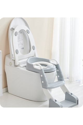 Çocuk Tuvalet Eğitimi Katlanır Klozet Adaptörü ve Lazımlık Gri