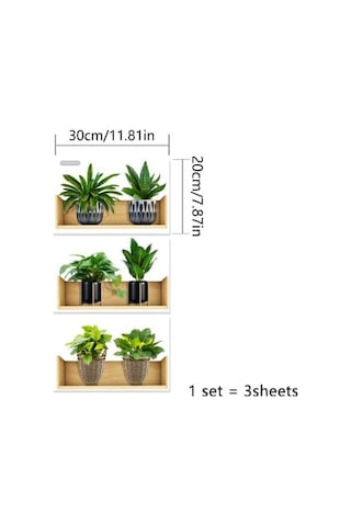 Mey İthalat Raflı Bitki Tasarımlı Yapışkanlı Sticker 20 30 Cm 3lü Set Mc-663