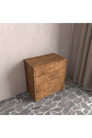 Renazzo Soft Wood 4 Çekmeceli Masif Ahşap Şifonyer Ceviz