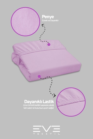 Eve Tekstil Fitted Yüksek Kaliteli Penye Kumaş Tek Kişilik Lastikli Çarşaf Lila