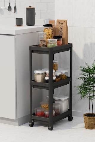 3 Katlı Tekerlekli Mutfak Rafı, Terek, Banyo Rafı, Siyah Siyah