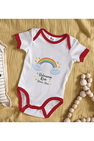 Bk Gift Bk Kids Kişiye Özel Babasının Kızı Tasarımlı Kırmızı Bebek Body Zıbın-1 Çok Renkli