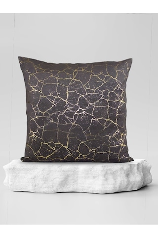 Mrs.gugar Altın Detaylı Mermer Desen Kare Kırlent Kılıfı 001