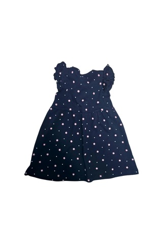 Ayıcık Aksesuarlı Çiçekli Kız Çocuk Yazlık Elbise Lacivert