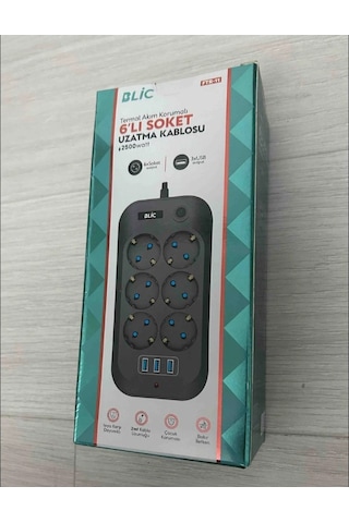 Blic Ftr-11 Termal Akım Korumalı 6 Priz 3 Usb Girişli 2 Metre Uzatma Kablolu Priz 0.2 M