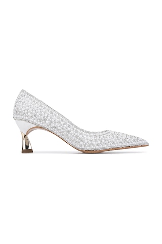 Tamer Tanca Kadın Suni Deri Beyaz Topuklu Ayakkabı 1160 223-824 Bn Ayk Y26 Byz Sedef Incı Beyaz