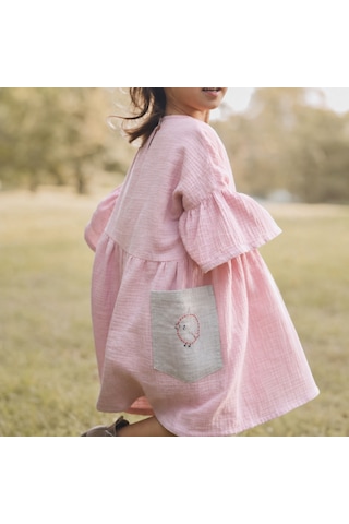 Bebe Kız Çocuğu Muslin Boho Elbise Pembe