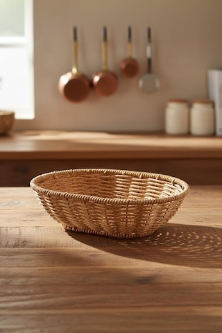 Rattan Piknik Hasır Ekmek Sepeti Meyve Sebze Sepeti Plastik Örme Ahşap