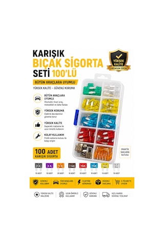 Karışık Bıçak Sigorta Seti 100 Parça Mini Oto Sigorta Kutusu 1