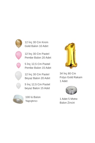 7 Yaş Krom Gold Pastel Pembe Ve Beyaz Balon Seti Gold Rakamlı Doğum Günü Balonu Şık Parti Süsleme Çok Renkli