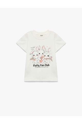 Koton Tavşan Baskılı Ekru Kız Çocuk T-shirt 6skg10242ak Ekru