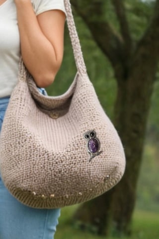 Baykuş Motifi Ametist Broş Br10-8 Mor