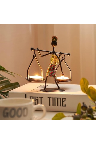 Sume Kadın Figürlü Metal Ferforje Tealight Mumluk Ev Dekoru Süs Altın