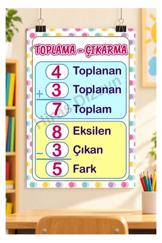 Hiras Dizayn Toplama Ve Çıkarma Eğitici Afiş A3, 30 42 Cm