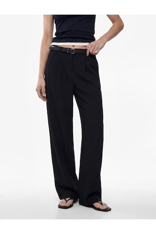 Koton Keten Görünümlü Straight Fit Cepli Kemerli Geniş Paça Palazzo Pantolon Siyah 6sak40383pw