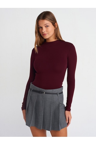 Dilvin 31433 Yarım Balıkçı Yaka Top-bordo Bordo