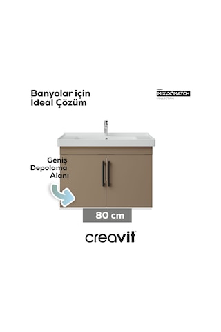 Creavit D20 80 Cm Kapaklı Lavabo Dolabı Dafne Melamin Kapak Demonte Dafne