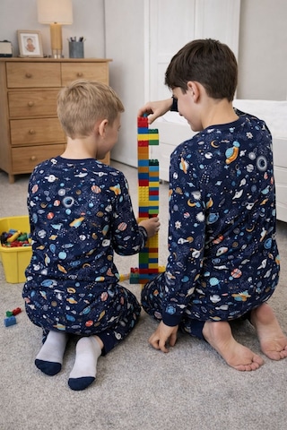 Zuzunga Astronot Temalı Pamuk Unisex Çocuk Pijama Takımı Lacivert2