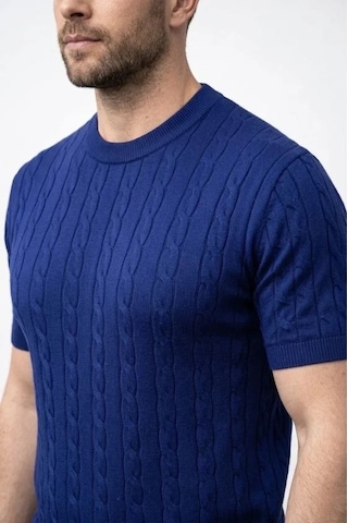 Vexor Erkek Yazlık Triko Dokuma Tişört Kısa Kol Bisiklet Yaka Örgü Desenli T-shirt - Lacivert
