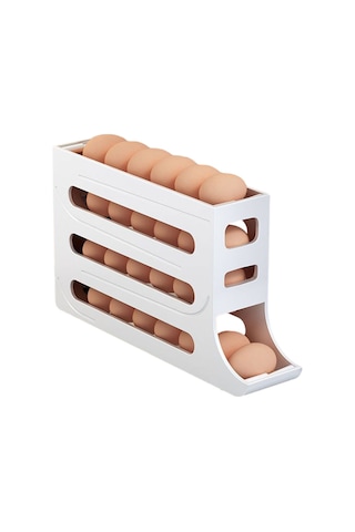 Ranyeek Beyaz Otomatik Yuvarlanan Yumurta Depolama Kutusu - 30 Yumurta Kapasitesi, Soğutucu Tahtası Tasarımı, Kaymaz Önleme Ayakları Beyaz