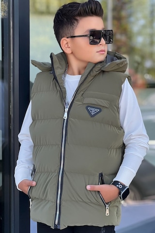Pina Kids Erkek Çocuk Çıtçıt Kapüşonlu Nova Kumaş Şişme Yelek Ylk3026 Haki