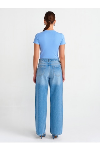 Dilvin Saat Cebi Kesik Straight Denim Pantolon Mavi