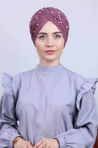 Melodi Scarf Kadın Tesettür İncili Taşlı Vera Dış Bone Lila Lila